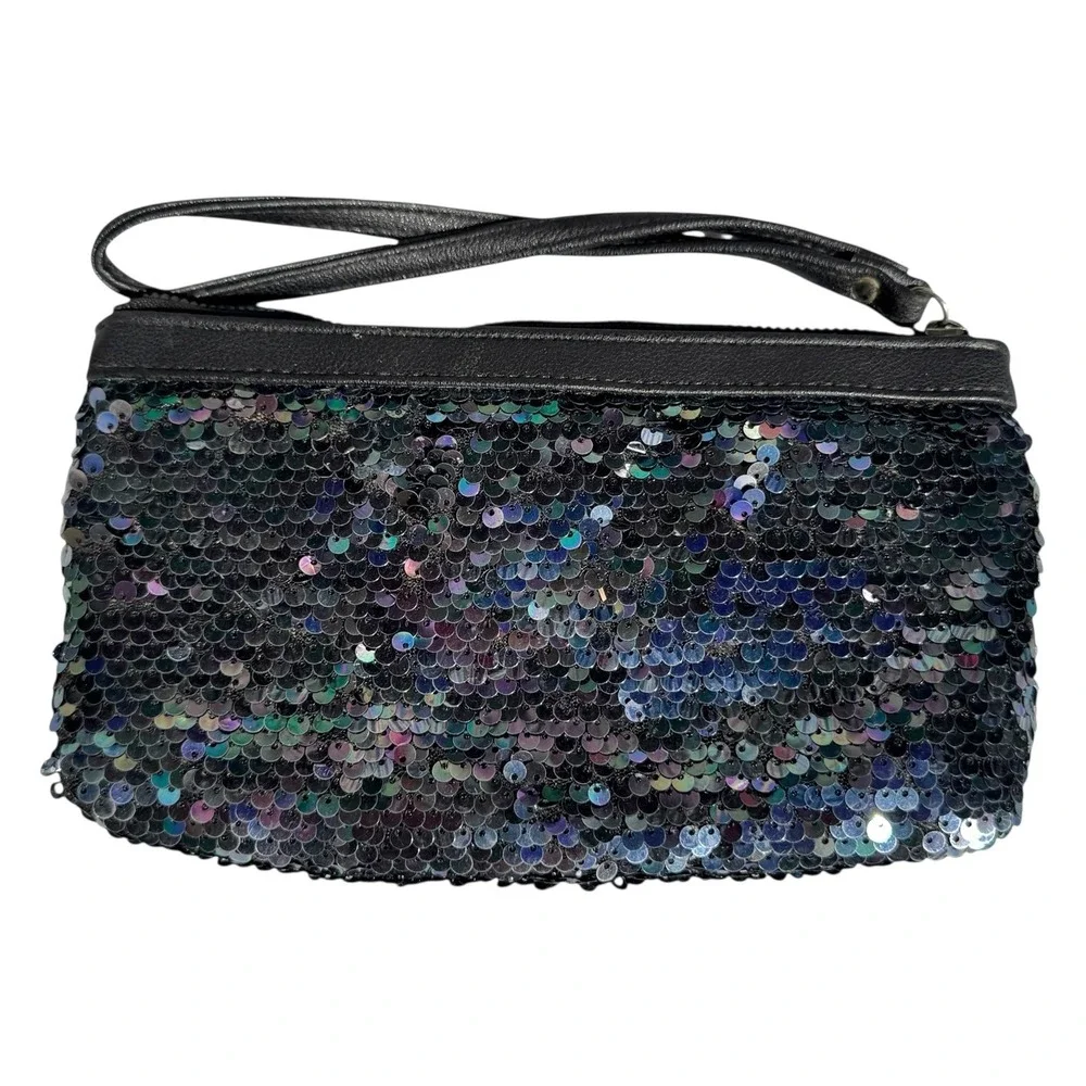 Juicy Couture Wristlet Clutch Navy Black Sequin‎ Evening Party Bag Retro Y2K